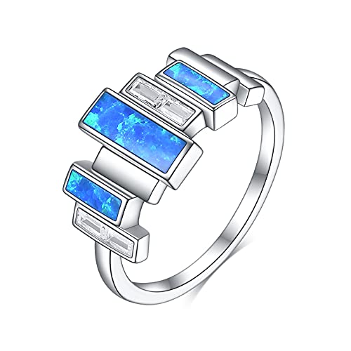 WINNICACA S925 Sterling Silber Blaue Feuer Opal Ring Erstellt Opal Schmuck für Frauen Geschenk, Größe 7 von WINNICACA