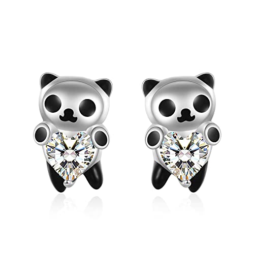 WINNICACA S925 Sterling Silber Panda Ohrringe Nette Tierbolzen Schmuck für Mädchen Panda-Liebhaber von WINNICACA