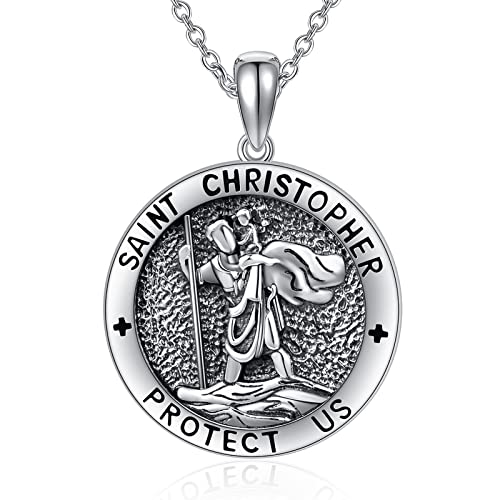 WINNICACA Christopherus Halskette Sterling Silber St Christopherus Schutzmedaille Schmuck für Frauen Mama Geschenk von WINNICACA