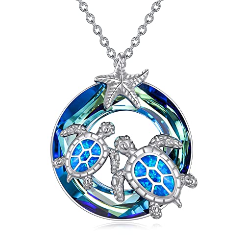 WINNICACA Schildkröte Halsketten Sterling Silber Meer Blau Kristall Anhänger Halskette Ozean Schmuck für Frauen Frau Geschenke von WINNICACA