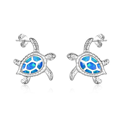 WINNICACA Schildkröte Ohrringe Sterling Silber Erstellt Blau Opal Ocean Ohrstecker Schmuck für Frauen Mutter Muttertag von WINNICACA