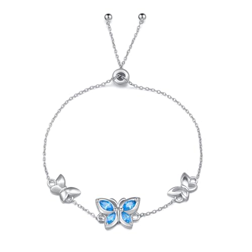 WINNICACA Schmetterling Armband S925 Sterling Silber Blau Kristall Armkette Schmuck für Frauen Mädchen Geschenke von WINNICACA