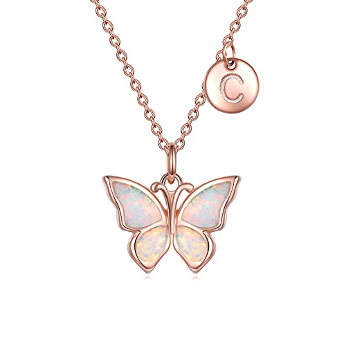 WINNICACA Schmetterling Erste Halskette Sterling Silber erstellt Opal C Buchstabe Alphabet Schmuck Schmetterlinge Choker Geschenke für Frauen Teenager Geburtstag von WINNICACA