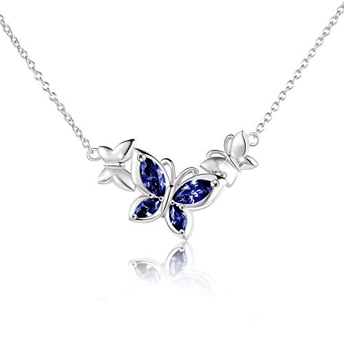 WINNICACA Schmetterling Halskette Blau Kristall Anhänger S925 Sterling Silber Dezember Geburtsstein Schmuck Geschenke für Frauen Teenager Geburtstag von WINNICACA
