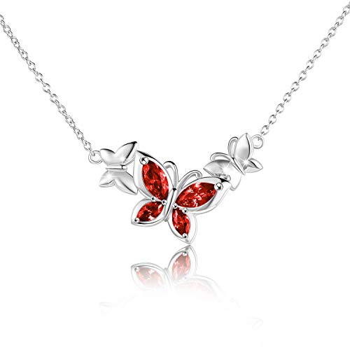 WINNICACA Schmetterling Halskette Roter Kristall Anhänger S925 Sterling Silber Januar Geburtsstein Schmuck Geschenke für Frauen Teenager Geburtstag von WINNICACA