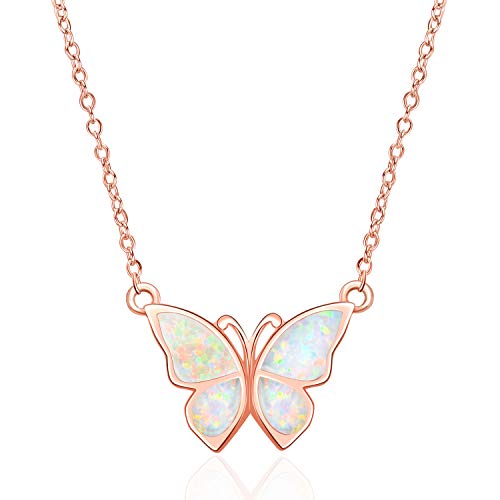 WINNICACA Schmetterling Halskette Sterling Silber Rose Gold Opal Choker Halskette Oktober Birthstone Schmuck Geschenk für Frauen von WINNICACA