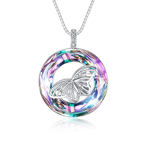 WINNICACA Schmetterling Halskette mit Lila Kristall S925 Sterling Silber Anhänger Schmuck Geschenke für Frauen Geburtstag von WINNICACA