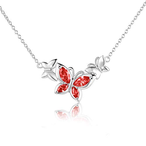 WINNICACA Schmetterling Rote Kristall Halskette Sterling Silber Juli Geburtsstein Anhänger Schmuck Geschenke für Frauen Teenager Geburtstag von WINNICACA
