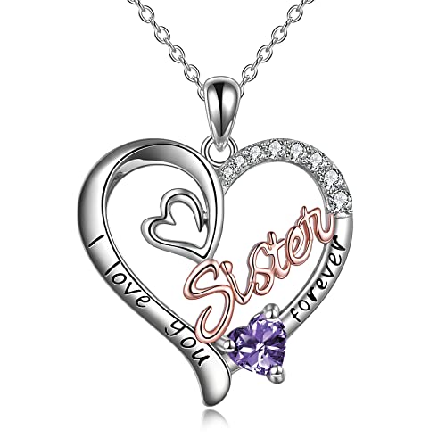 WINNICACA Schwester Anhänger Sterling Silber I Love You Forever Halskette Juni Geburtsstein Anhänger Schmuck für Frauen Schwester Freund Geburtstagsgeschenke von WINNICACA