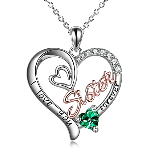 WINNICACA Schwester Anhänger Sterling Silber I Love You Forever Halskette Mai Geburtsstein Anhänger Schmuck für Frauen Schwester Freund Geburtstagsgeschenke von WINNICACA