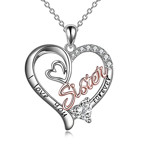 WINNICACA Schwester Anhänger Sterling Silber I Love You Forever Halskette April Geburtsstein Anhänger Schmuck für Frauen Schwester Freund Geburtstagsgeschenke von WINNICACA