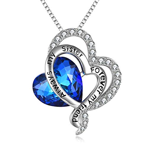 WINNICACA Schwester Geschenke S925 Sterling Silber immer meine Schwester für immer mein Freund Liebe Herz Blaue Kristall Halskette für Schwestern Geburtstagsgeschenke für Schwester von WINNICACA