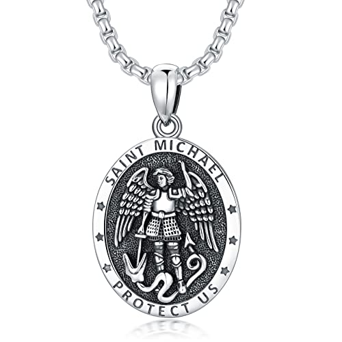 WINNICACA St. Michael Anhänger 925 Sterling Silber Saint St. Michael Halskette für Männer Erzengel Michael San Miguel Erzangel St. Michael Medaille Schmuck für Frauen Männer Männer von WINNICACA