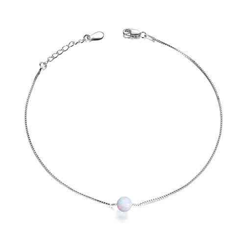 WINNICACA Weiß Opal Fußkettchen Armband Sterling Silber Fußkettchen für Frauen Strand Schmuck Geschenke für Frauen von WINNICACA