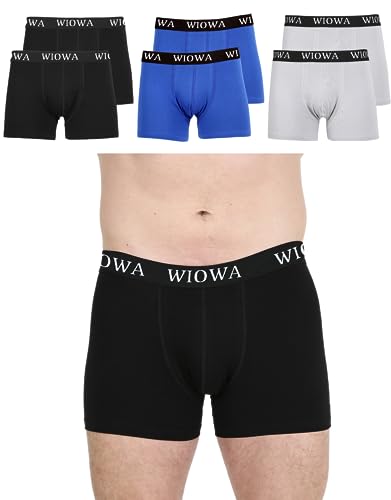 Herren Boxershorts 6er-Pack - Feuchtigkeitsableitendes Baumwollgewebe - Mit Offenem Bund - Atmungsaktiv und Weich (as3, Alpha, x_l, Regular, Regular, Schwarz & Grau & Sax Blau) von WIOWA