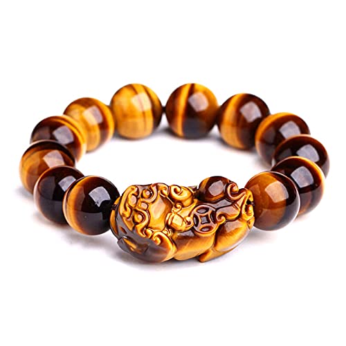 Armband Feng Shui Armband Pixiu/Piyao Buddha Perlenarmbänder Natürliches gelbes Tigerauge Edelsteinarmband Verstellbares Feng Shui Reichtumsarmband for Männer,B,14mm (Farbe: C, Si(Color:Yellow,Size:16 von WIPPWER