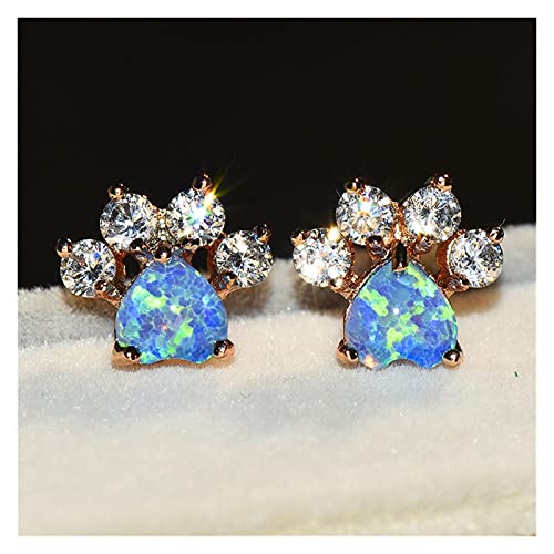 Ohrring weiblich weiß blau Opal Stein Ohrstecker Rose Gold Schmuck Boho kleine Hund Katze Pfote Kralle Ohrringe for Frauen Ohrringe for Frauen (Color : Blue Opal, Size : B) von WIPPWER