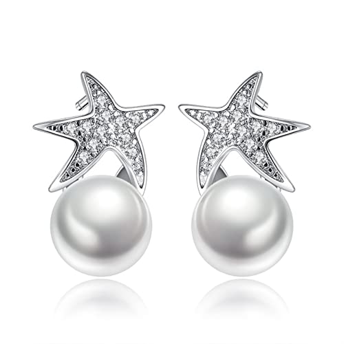 WIPPWER Ohrringe Damen-Ohrringe, elegante Kristall-glänzende Perle, Seestern-Ohrstecker, Damenmode, glamouröser Schmuck, Ohrringe for Frauen von WIPPWER