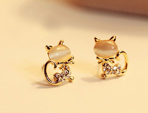 Ohrringe for Frauen e Stone Koreanische Ohrringe Frauen Niedliche Kristall Mode Katze Ohrstecker Perlenschmuck Set for Frauen Ohrringe for Frauen von WIPPWER