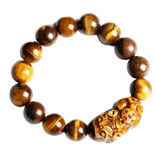 WIPPWER Armband Pixiu/Piyao Buddha Perlenarmbänder Natürliches gelbes Tigerauge-Edelstein-Energiearmband Verstellbares Feng Shui-Reichtumsarmband for Männer, 14 mm (Farbe: Gelb, Größe:(Size:10mm) von WIPPWER