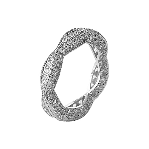 WIPPWER S Silberner Ring mit rundem Ausschnitt und Volldiamant in Weiß for Damen-Spatzenringe(Color:Silver,Size:8) von WIPPWER