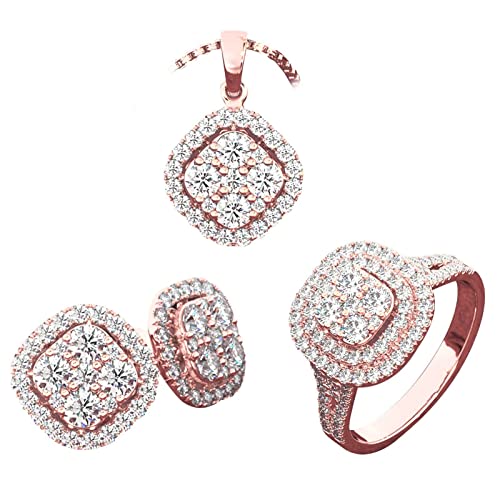 WIPPWER Schmuckkoffer mit Rädern, silberfarben, funkelnder Volldiamant, Ringschliff, Hochzeitsversprechen-Ring, zwei Schmuckset for Mädchen von 3–5 Jahren(Color:Rose Gold-c,Size:6) von WIPPWER