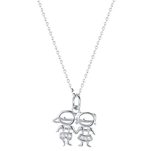 WIPPWER Sterling Silber Kleiner Junge Kleines Mädchen Diamant Anhänger Halskette Paar Damen Halskette Anhänger Halskette mit Geschenkbox Jude von WIPPWER