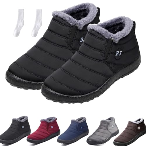 Boojoy Winterstiefel, Herren Damen Winter-Schneestiefel, wasserdicht, rutschfest, Stiefeletten, warme Outdoor-Schuhe mit Fellfutter (Schwarz, Erwachsene, Damen, 46, Numerisch, EU Schuhgrößensystem, M) von WIWIDANG