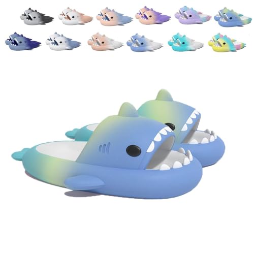 WIWIDANG Sharklas Originales Kids, Sharky Chanclas, Shark Sildes Slippers Kinder Hai Hausschuhe Sandalen (Blue&yellow&green, Kleinkind, Damen, 25, Numerisch (von/bis), EU Schuhgrößensystem, 26, M) von WIWIDANG