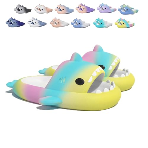 WIWIDANG Sharklas Originales Kids, Sharky Chanclas, Shark Sildes Slippers Kinder Hai Hausschuhe Sandalen (Yellow&green&pink, Kleinkind, Damen, 27, Numerisch (von/bis), EU Schuhgrößensystem, 28, M) von WIWIDANG