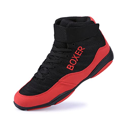 WJFGGXHK Herren Ringerschuhe, Boxstiefel Gummisohle Kickboxen Trainingsschuhe Atmungsaktiv Squat Fitness Stiefel Für Frauen Kinder Kinder Teenager,Rot,33 EU von WJFGGXHK