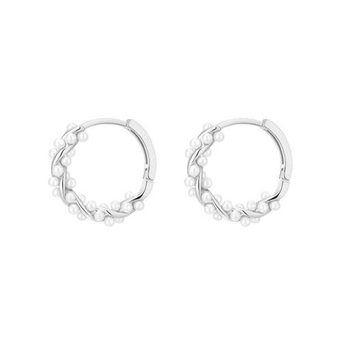 Ohrringe für Frauen Perle Hoop Gold Überzogene Ohrringe 925 Sterling Silber Ohrringe Schmuck für Frauen und Mädchen Geschenke, WJHwjh, Silver von WJHwjh