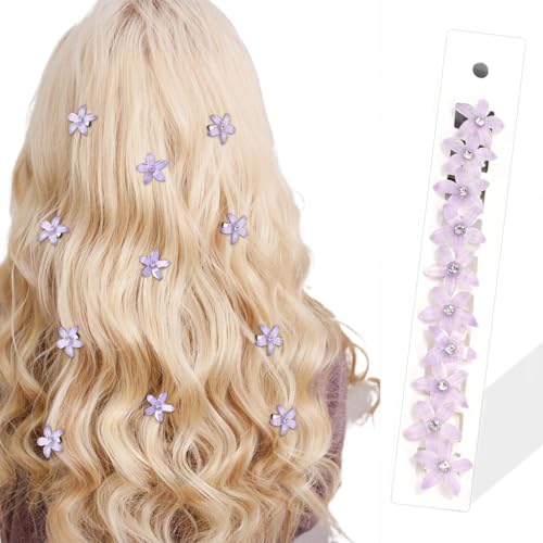 Set aus 10 lila Blumen-Haarspangen: süße, kleine Accessoires mit Strass und Metall für Frauen, Hochzeiten und Braut-Outfits. Perfekt für Haarschmuck und als dekorative Spangen für Mädchen. von WJRQD