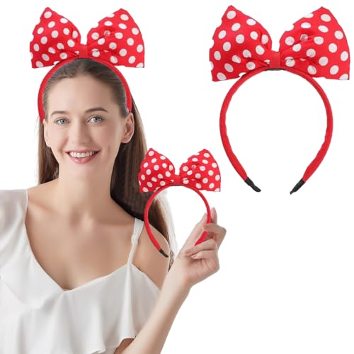 WJRQD Rotes Tupfen Bow Headband für Frauen und Mädchen - Große Schleife Haar-Accessoire für Party, Cosplay, Weihnachten oder Halloween von WJRQD