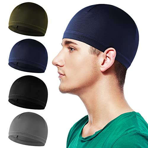 WLLHYF 4 Stück Herren Schädelmützen Weiche Beanie Schlafmützen Damen Dehnbarer Helmeinsatz Multifunktionale Kopfbedeckung Beanie Kappen für Radfahren Laufen von WLLHYF