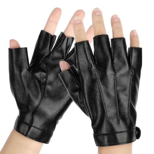 WLLHYF Fingerlose Fahrhandschuhe Fingerlose Lederhandschuhe PU-Kunstleder Halber Finger Schwarzer Handschuh für Männer Frauen Teenager Outdoor Sport Fahren von WLLHYF