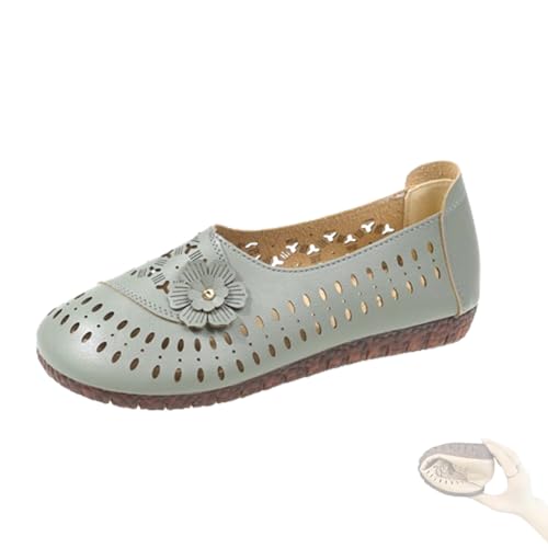 WLLhxyx Damen-Loafer, orthopädische Damen-Slipper aus Leder mit weicher Sohle, rutschfeste Blumen mit weicher Sohle (Green,37) von WLLhxyx