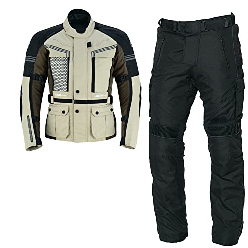 WMW WALI MOTO WEAR Herren Jacke Kombi Motorrad Motorradkombi Textil Hose Neu Mit Motorradbekleidung Jacke Und Hose (as3, alpha, xx_l, regular, regular, Beige) von WMW WALI MOTO WEAR