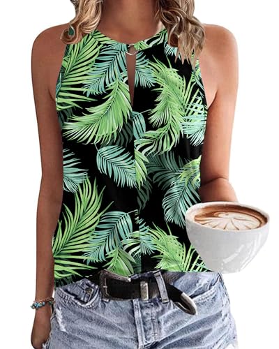 WNEEDU Damen Tank Top Sommer Ärmellose Oberteile Tops V-Ausschnitt Sexy Tanktops Lässiges Strand Shirts Blusentop Blätter Schwarzgrün S WNEEDU Damen Tank Top Sommer Ärmellose Oberteile Tops V-Ausschnitt Sexy Tanktops Lässiges Strand Shirts Blusentop Blätter Schwarzgrün S von WNEEDU