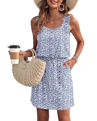 WNEEDU Sommerkleid Damen Ärmellose Strandkleid Damen U-Ausschnitt KordelzugKleid Luftiges Kleid Damen Sommer mit Taschen Blume Blau Lila M WNEEDU Sommerkleid Damen Ärmellose Strandkleid Damen U-Ausschnitt KordelzugKleid Luftiges Kleid Damen Sommer mit Taschen Blume Blau Lila M von WNEEDU