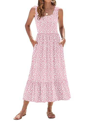WNEEDU Sommerkleid Damen Lang Ärmellose Maxikleid mit Empire Taille Damen Sommer U-Ausschnitt Luftiges Strandkleider mit Taschen Rosa Fleck S WNEEDU Sommerkleid Damen Lang Ärmellose Maxikleid mit Empire Taille Damen Sommer U-Ausschnitt Luftiges Strandkleider mit Taschen Rosa Fleck S von WNEEDU
