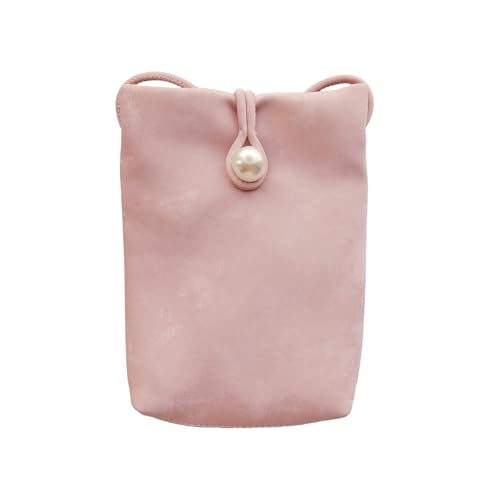 Damen Slim Crossbody Bag PU Leder Umhängetasche mit Perlenverschluss - Leichte Handy Geldbörse für Essentials, Blush Pink Damen Slim Crossbody Bag PU Leder Umhängetasche mit Perlenverschluss - Leichte Handy Geldbörse für Essentials, Blush Pink von WOCATS