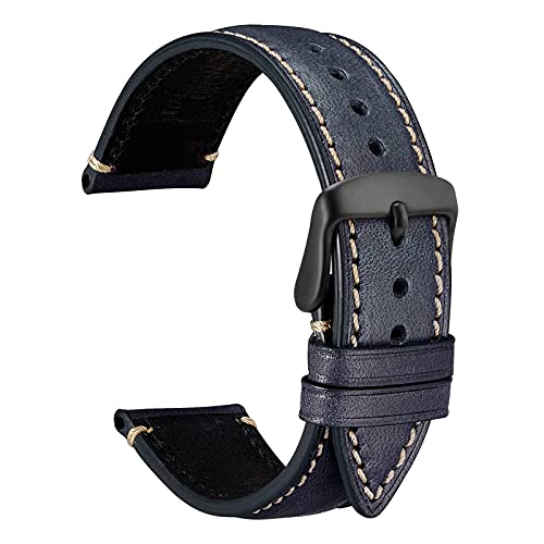 WOCCI 14mm Nubuk Leder Uhrenarmband mit Schwarz Edelstahlschnalle, Schnellverschluss Armband für Damen und Herren (Dunkelblau) von WOCCI