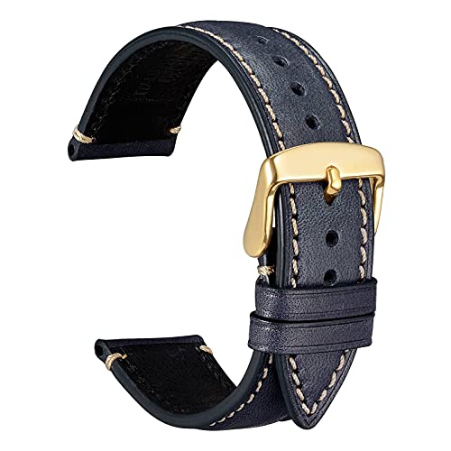 WOCCI 14mm Nubuk Leder Uhrenarmband mit Goldener Edelstahlschnalle, Schnellverschluss Armband für Damen und Herren (Dunkelblau) von WOCCI