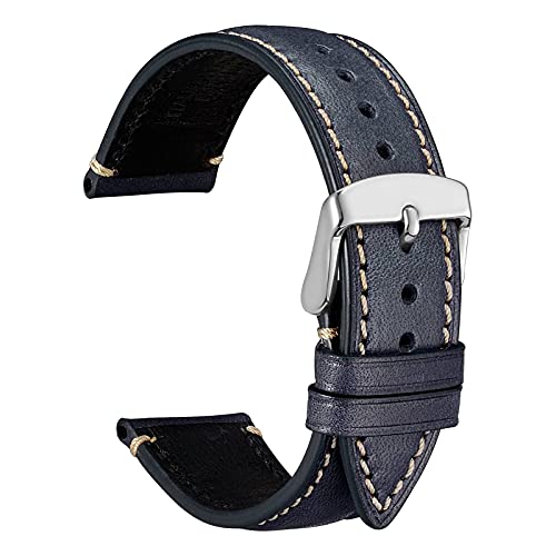 WOCCI 14mm Nubuk Leder Uhrenarmband mit Silberner Edelstahlschnalle, Schnellverschluss Armband für Damen und Herren (Dunkelblau) von WOCCI