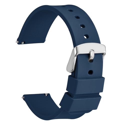 WOCCI 14mm Silikon Gummi Uhrenarmband mit Silberner Schnalle, Schnellverschluss Armband für Damen und Herren (Navy Blau) von WOCCI