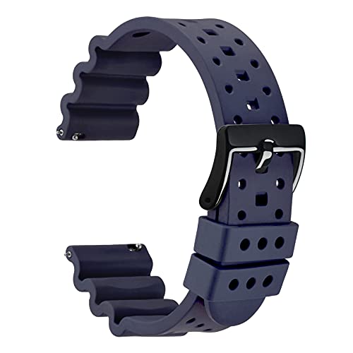 WOCCI 18mm Belüftete FKM Gummi Uhrenarmband für Herren (Nicht Silikon), Schnellverschluss Armband, Schwarze Schnalle (Navy Blau) von WOCCI