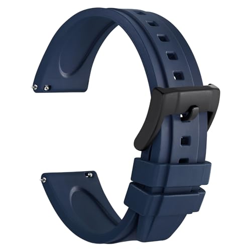 WOCCI 20mm Hevea Uhrenarmband für Herren, FKM Gummi Armband, Schnellverschluss, Schwarzer Schnalle (Blau) von WOCCI