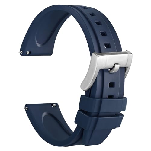 WOCCI 20mm Hevea Uhrenarmband für Herren, FKM Gummi Armband, Schnellverschluss, Silberne Schnalle (Blau) von WOCCI