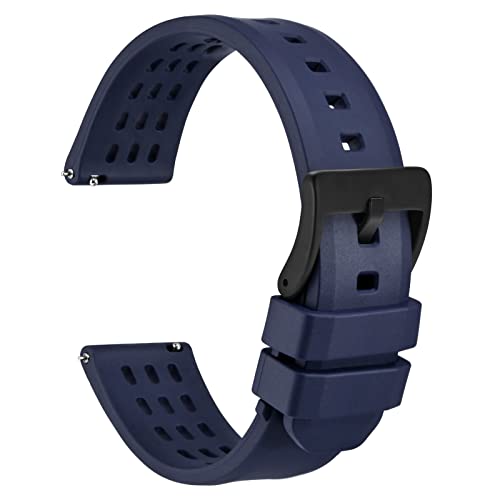 WOCCI 20mm Rallye Uhrenarmband, FKM Gummi Armband, Schnellverschluss, Schwarze Matte Schnalle (Blau) von WOCCI